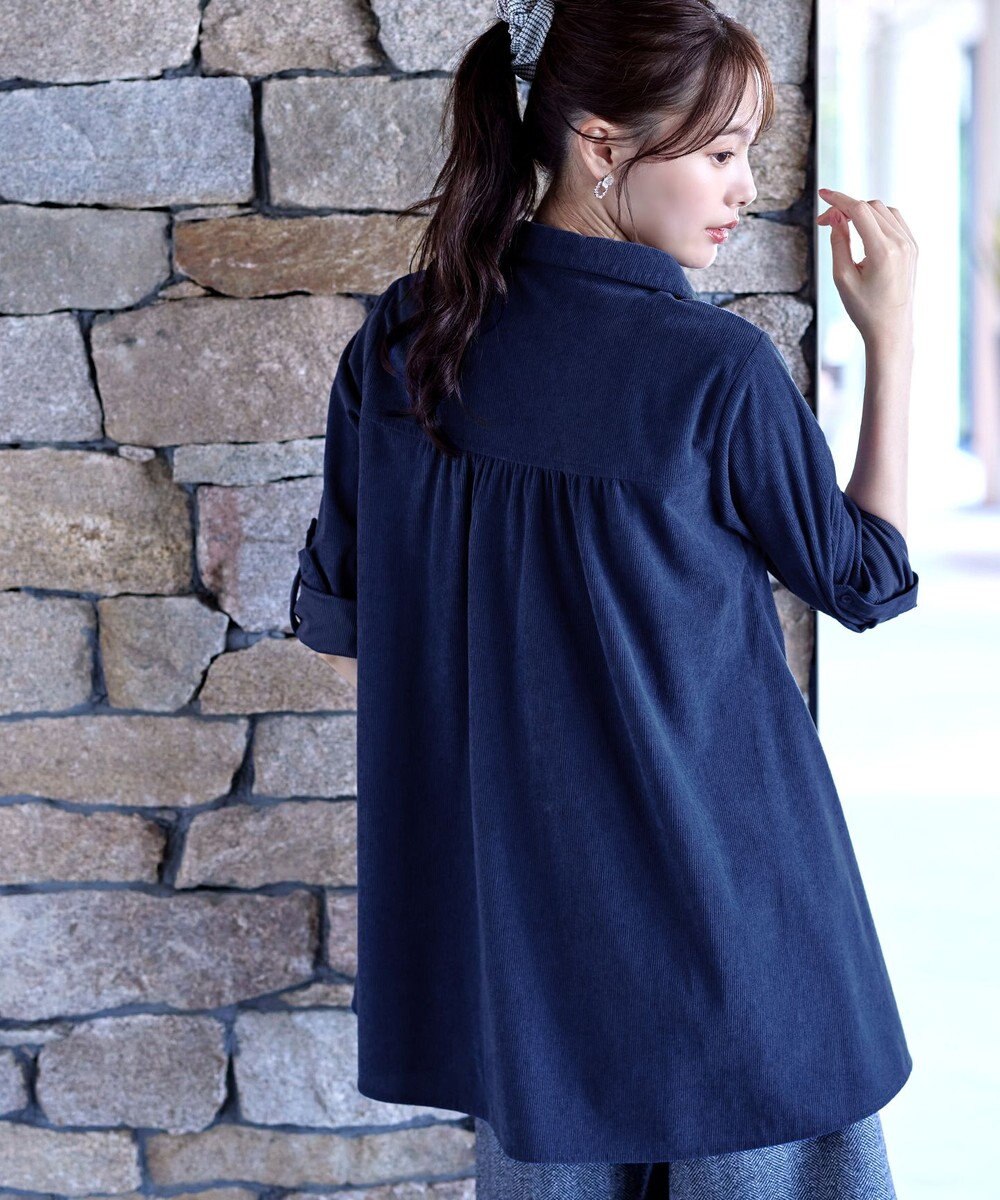 Tiaclasse L 【洗える】コーデュロイシャツチュニックブラウス 