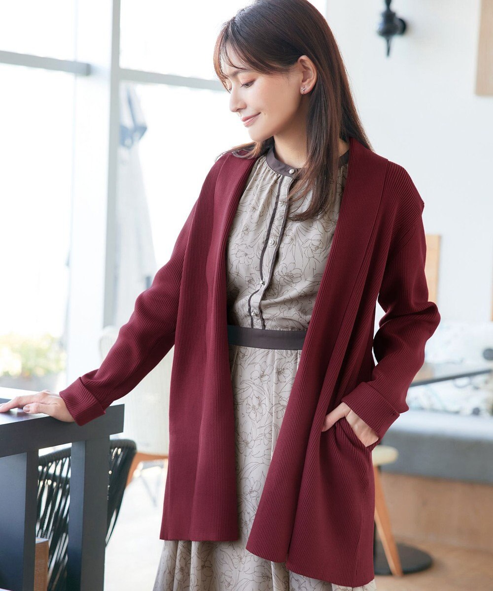 Tiaclasse 【洗える】リブ編み着流しカーディガン 