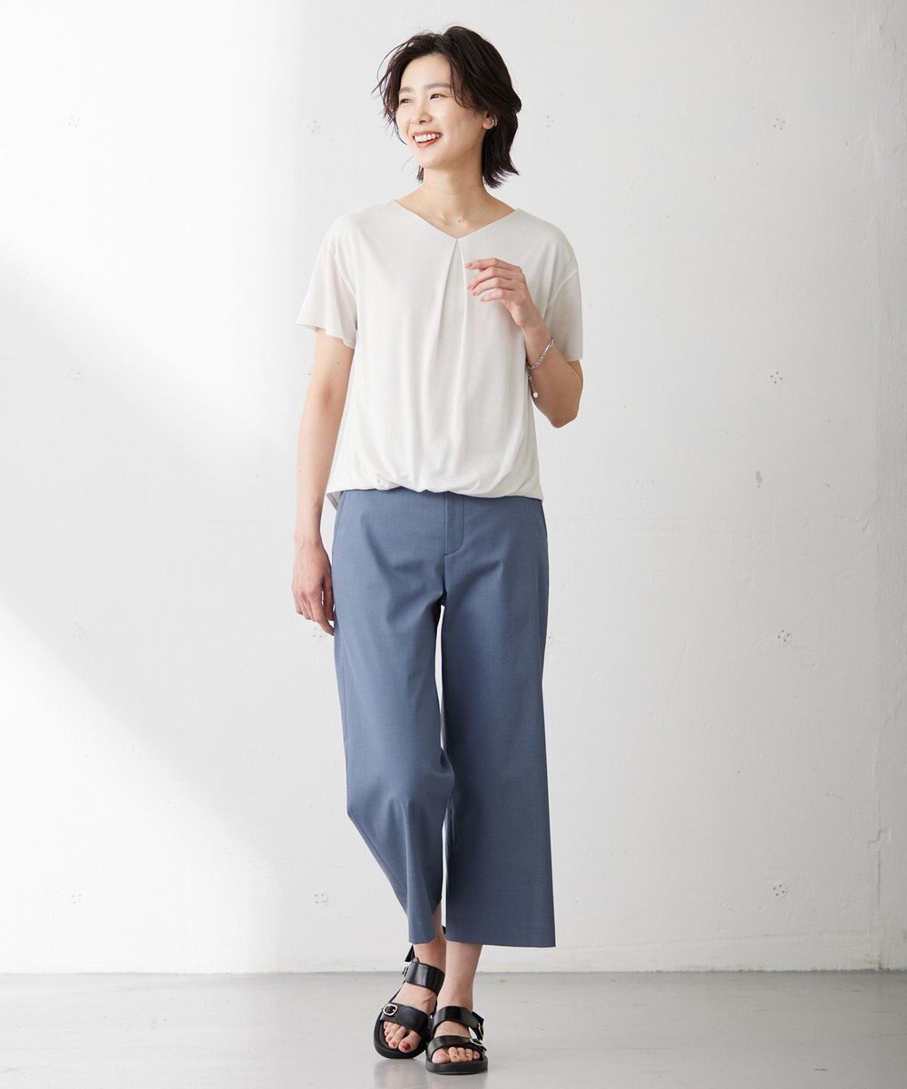 J.PRESS LADIES 【WEB限定カラーあり・セットアップ対応・洗える・撥水・防汚】コットンFITTYシャーク ワイド アンクル パンツ 