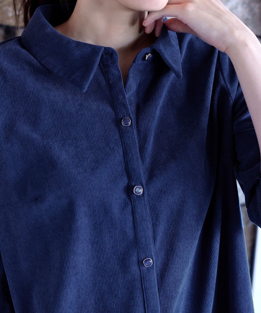 Tiaclasse L 【洗える】コーデュロイシャツチュニックブラウス 