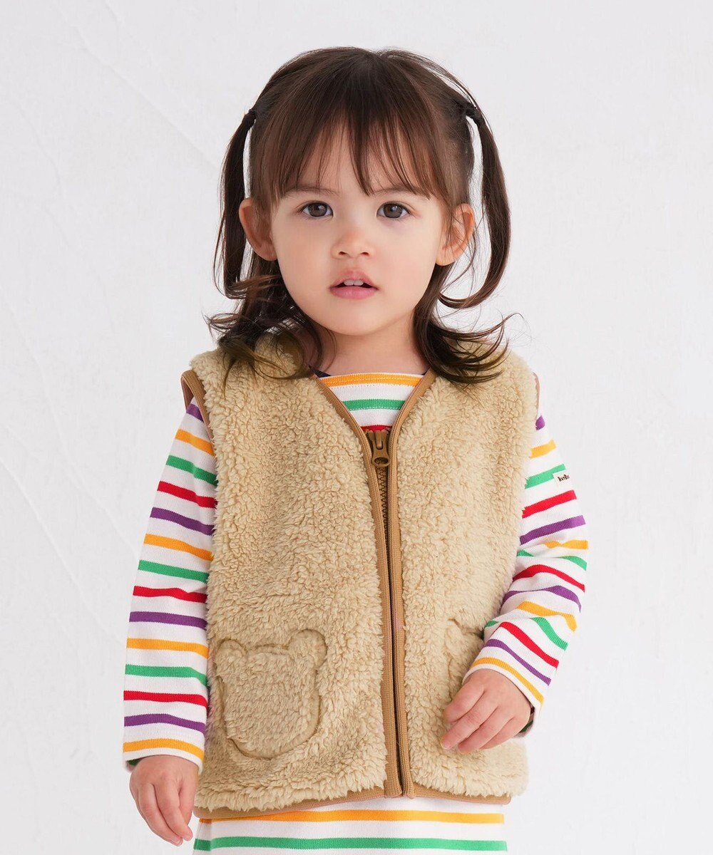 MIKI HOUSE HOT BISCUITS 【70-110cm】 もこくま顔ドン ボアフリースベスト 