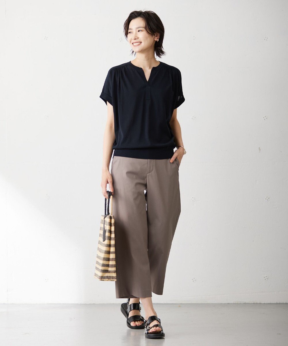 J.PRESS LADIES 【WEB限定カラーあり・セットアップ対応・洗える・撥水・防汚】コットンFITTYシャーク ワイド アンクル パンツ 