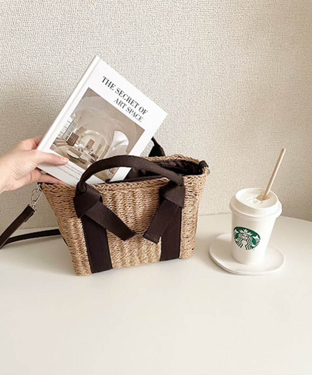 LA BAGAGERIE 【maison vert】 【ペーパー素材・多収納】リボンハンドル2WAYかごバッグ 