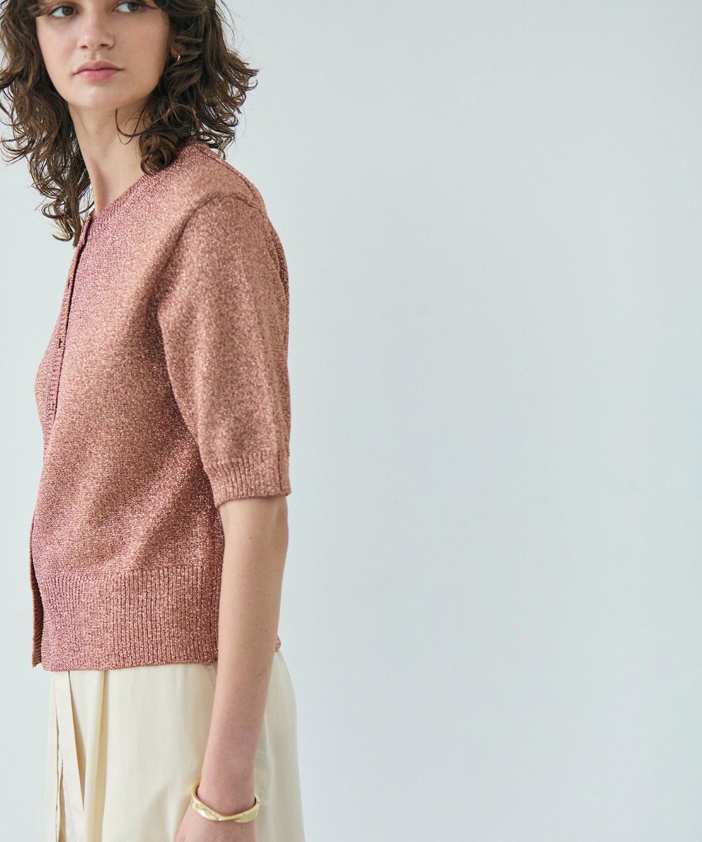 BEIGE， 【洗える】VANDA / ラメ入りクルーネック半袖カーディガン 