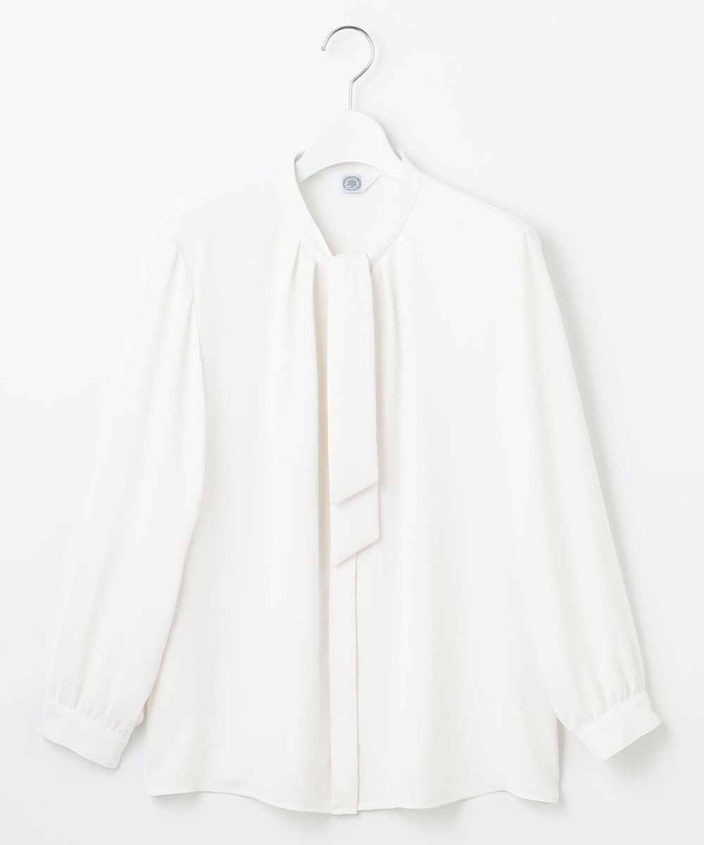 J.PRESS LADIES S 【洗える】パウダージョーゼット ボウタイ バンドカラー ブラウス 