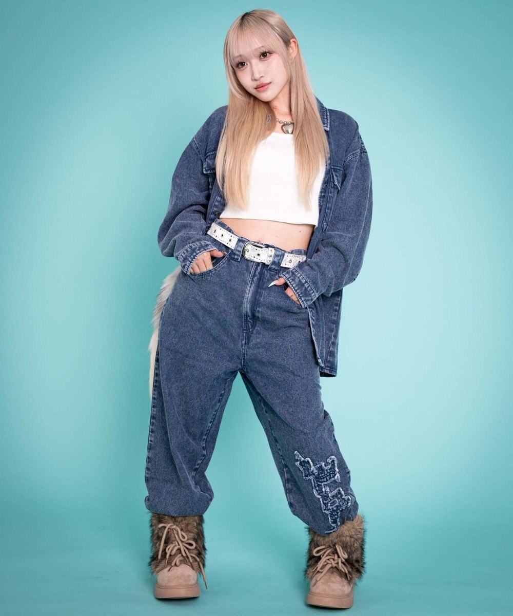 WEGO 【ユニセックス着用YD/ウエスト調整可/MLサイズ展開】グラフィックデニムパンツ 