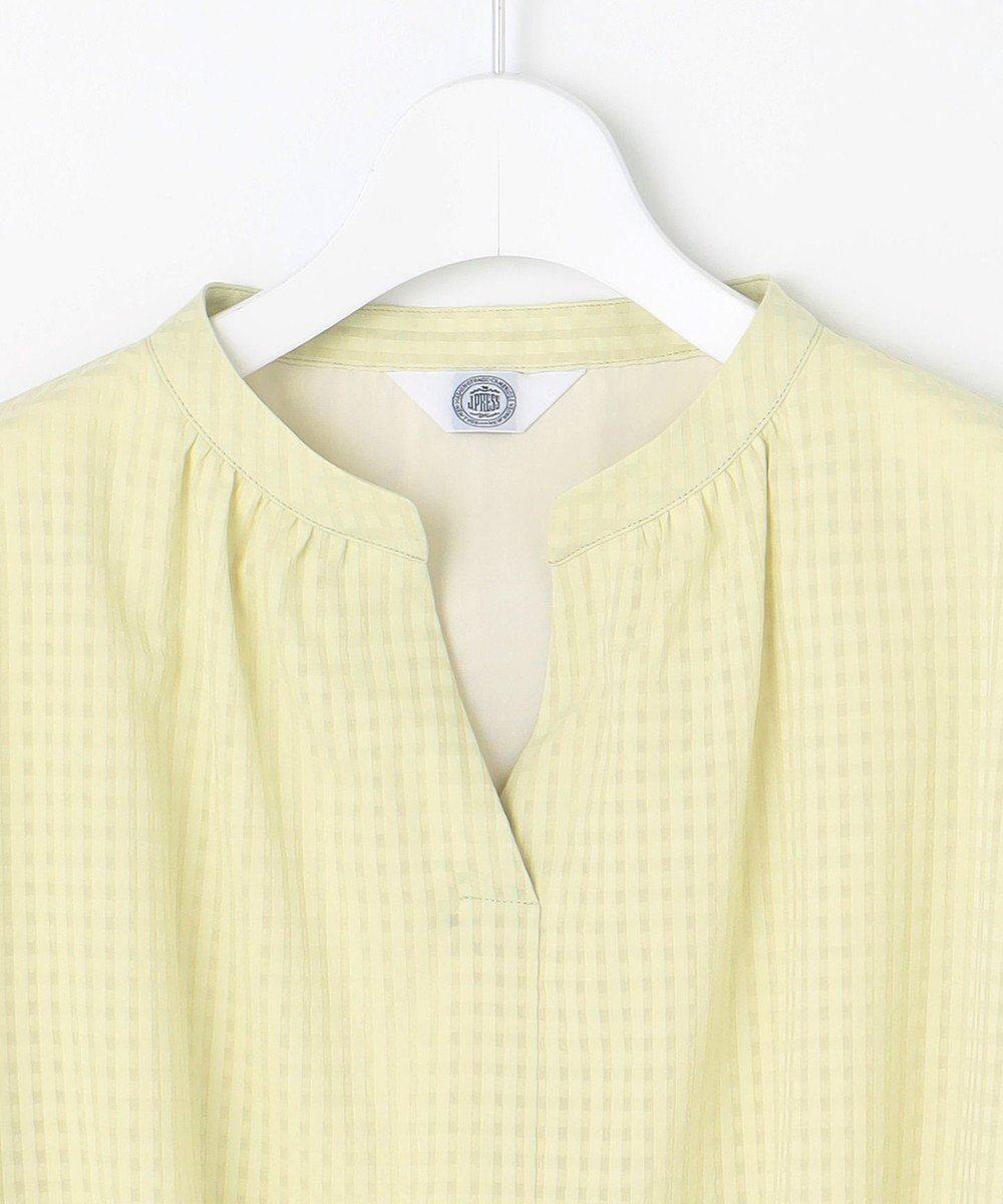 J.PRESS LADIES 【洗える】コットンブレンドチェック バンドカラー カットソー 