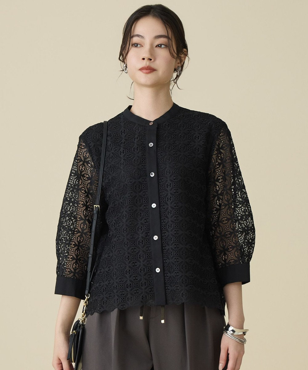 自由区 S ジオメトリックレース ブラウス 