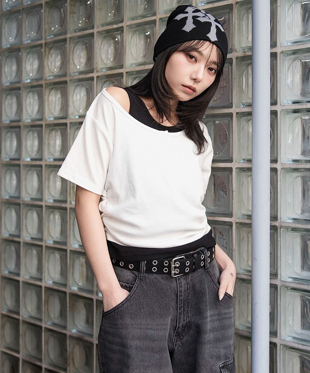 WEGO レイヤードキーネック半袖T 