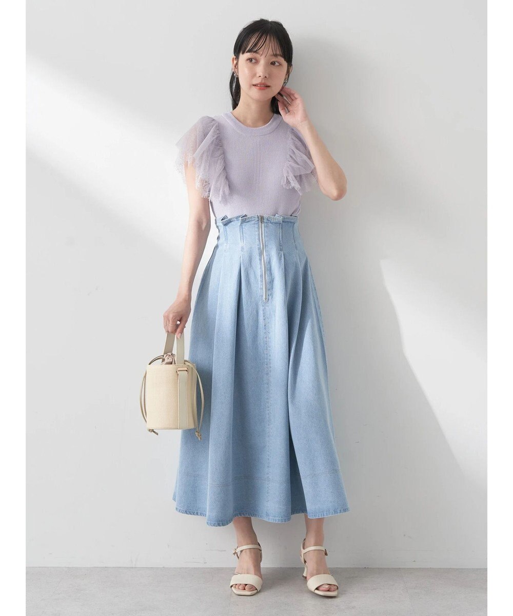 earth music&ecology 袖レースリブニットプルオーバー 