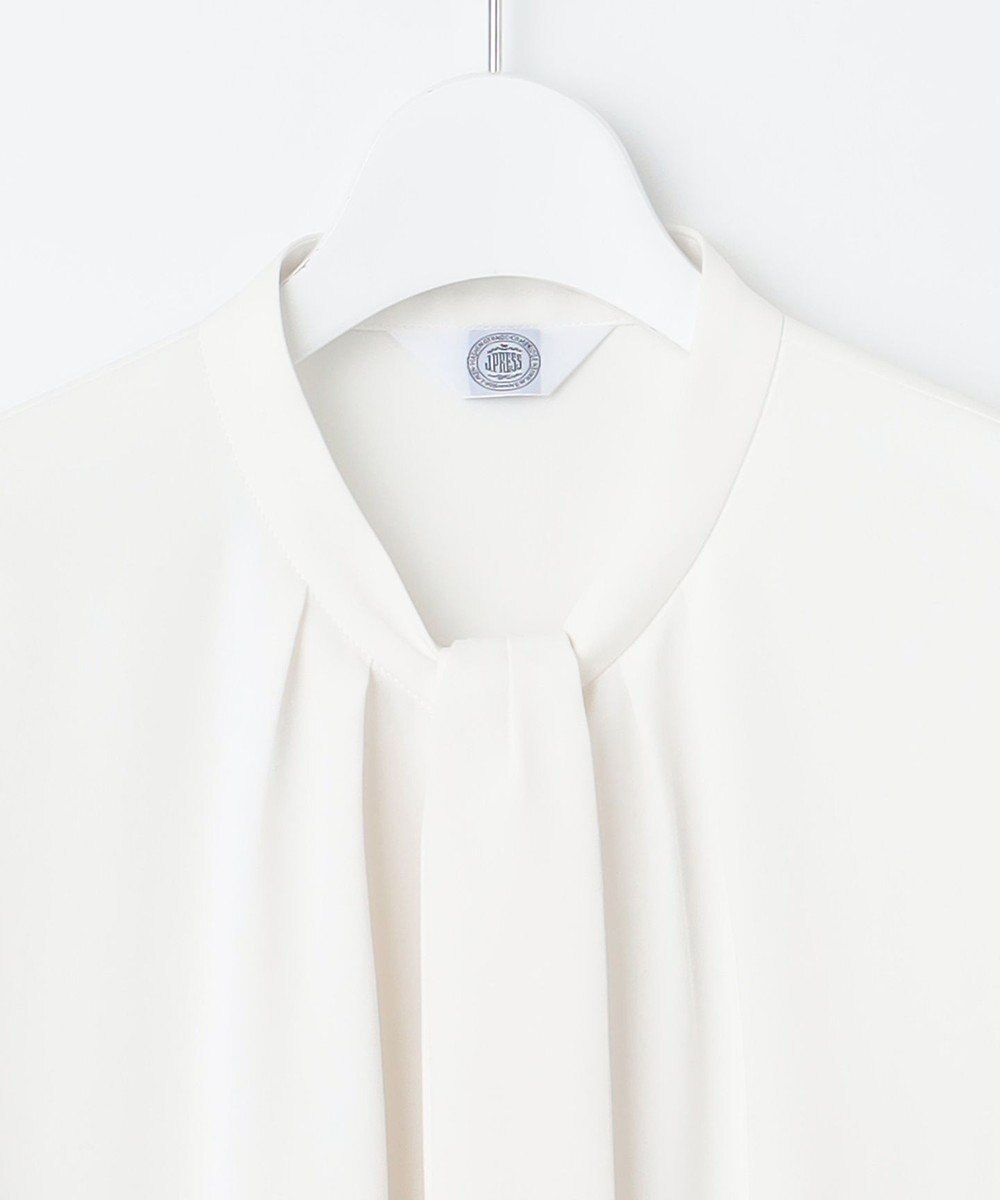 J.PRESS LADIES S 【洗える】パウダージョーゼット ボウタイ バンドカラー ブラウス 