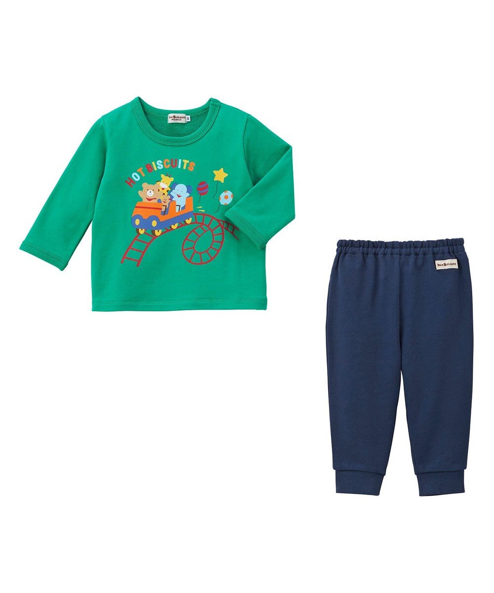 MIKI HOUSE HOT BISCUITS 【80-120cm】ミニ裏毛パイル素材 ジェットコースター柄 ルームウェアセット 