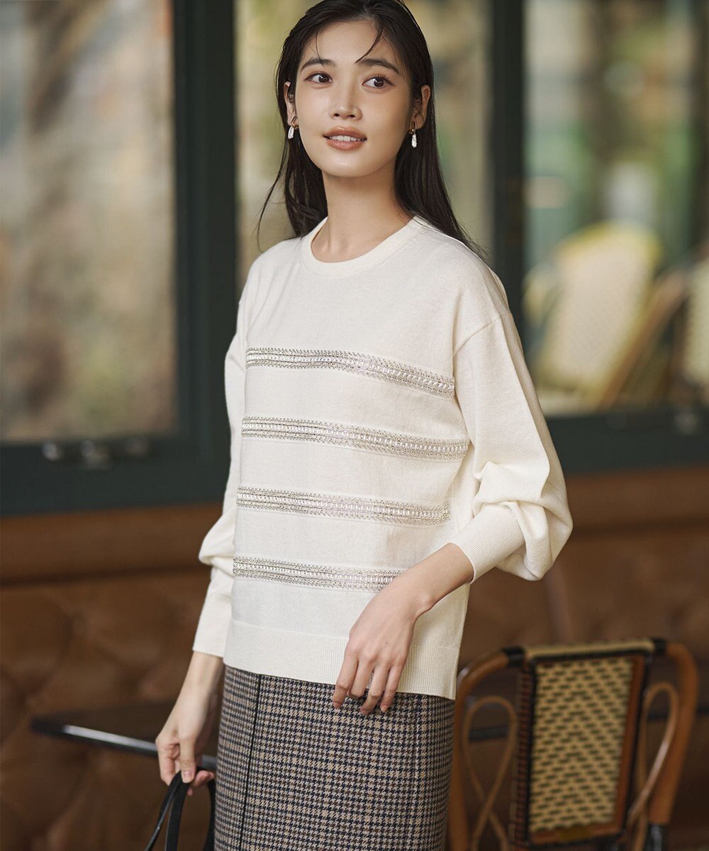 23区 【WEB&一部店舗限定/滝沢眞規子さん着用】ビジューボーダー ニット 