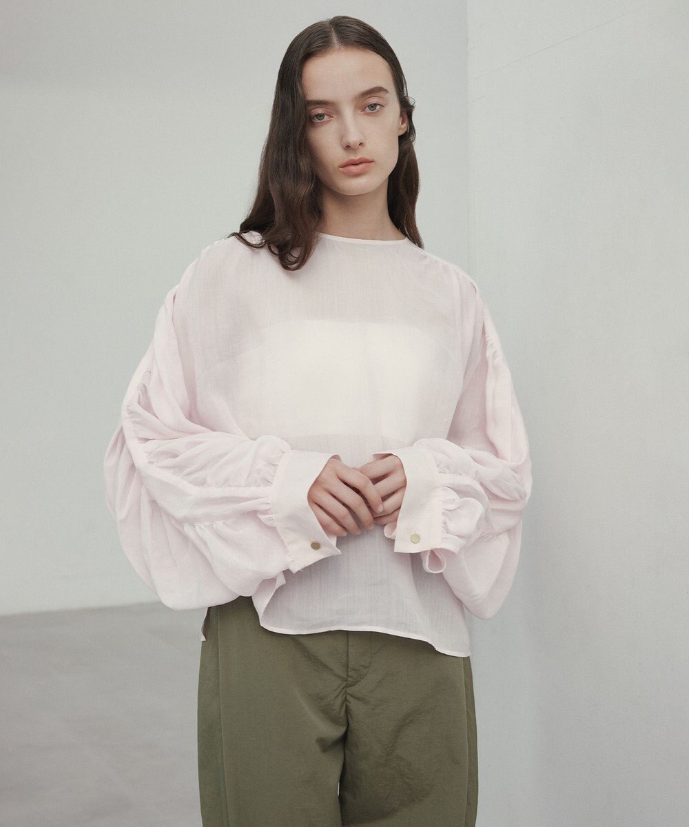 BEIGE， 【洗える】PAULINE / タックギャザーリネンボリュームブラウス 