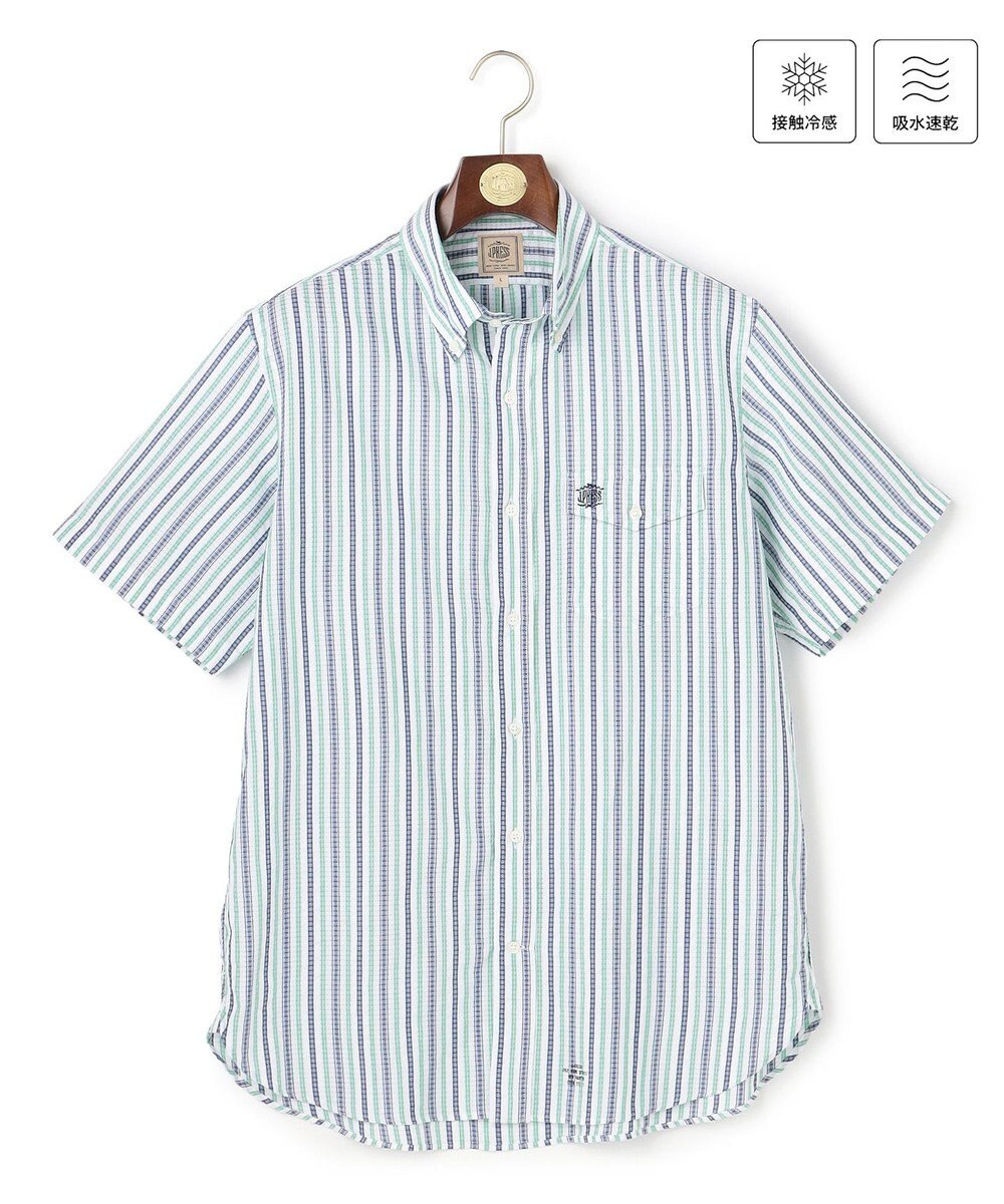 J.PRESS MEN 今季大人気！【吸水速乾 / 接触冷感 / 高通気性】Aero Weave クールマックスサッカー ストライプ シャツ / B.D. 