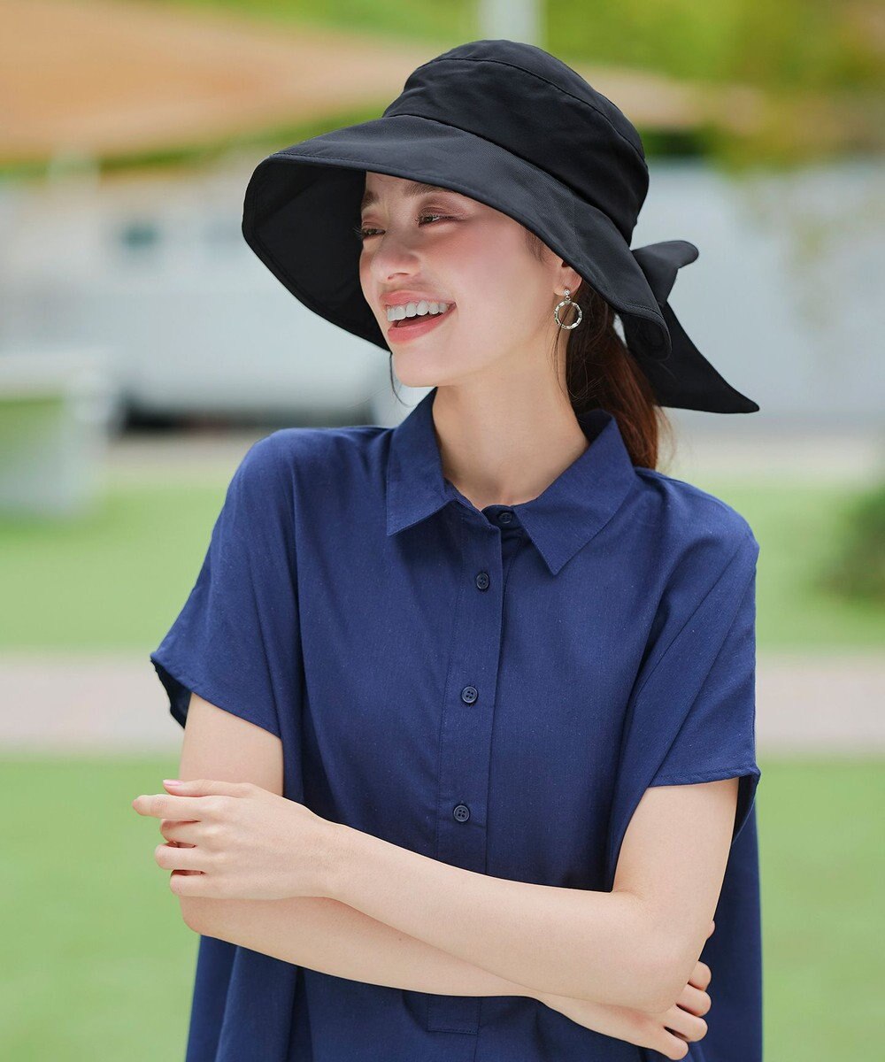 Tiaclasse 後ろリボンつば広ハット 