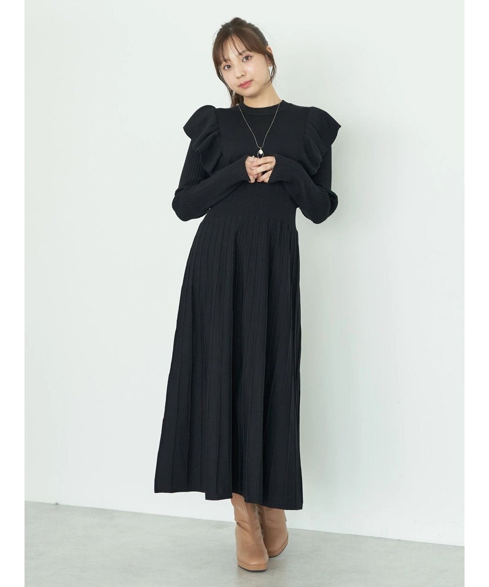 earth music&ecology ショルダーフリルニットワンピース 