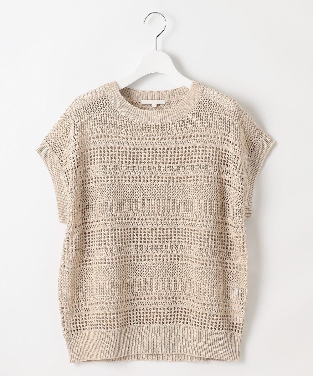 自由区 L 【洗える】レーシーリネンコットン ニット 