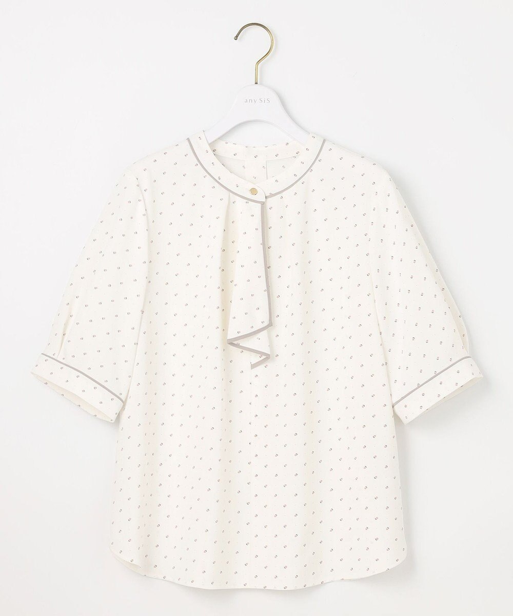 ANY SIS L 【洗える】バイカラーラッフルボウ ブラウス 