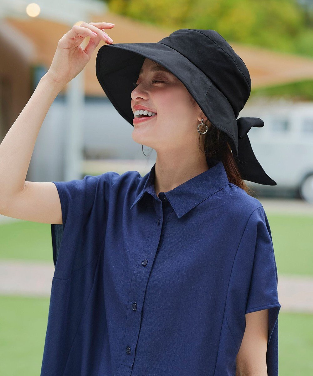 Tiaclasse 後ろリボンつば広ハット 