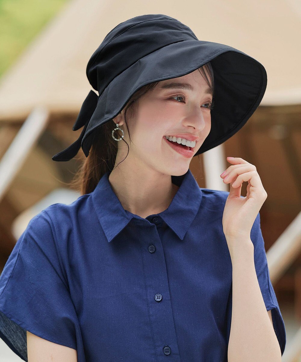 Tiaclasse 後ろリボンつば広ハット 