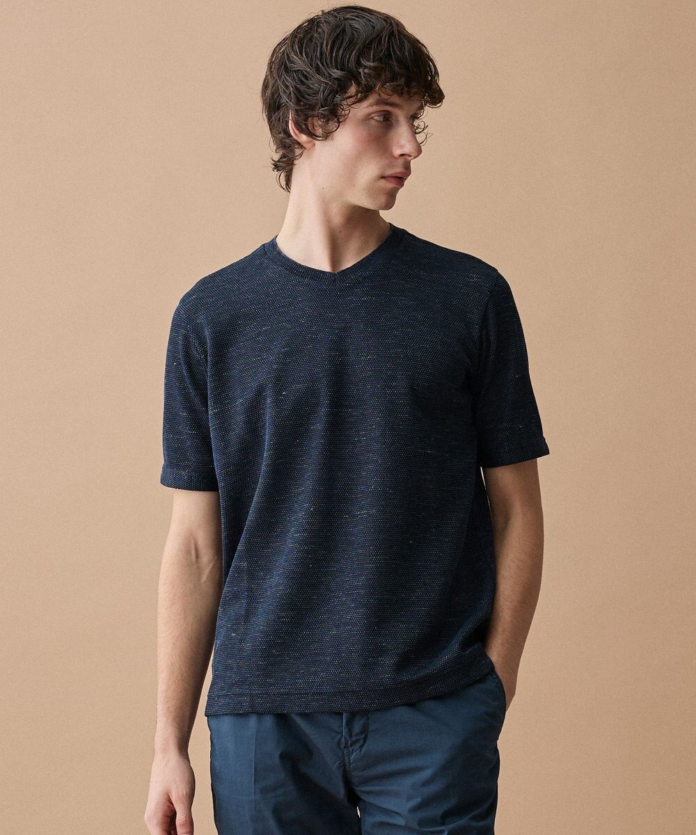 JOSEPH ABBOUD 【フランス産リネン×尾州の技術・清涼感】ノルマンディリネントップジャージー Vネック Tシャツ 