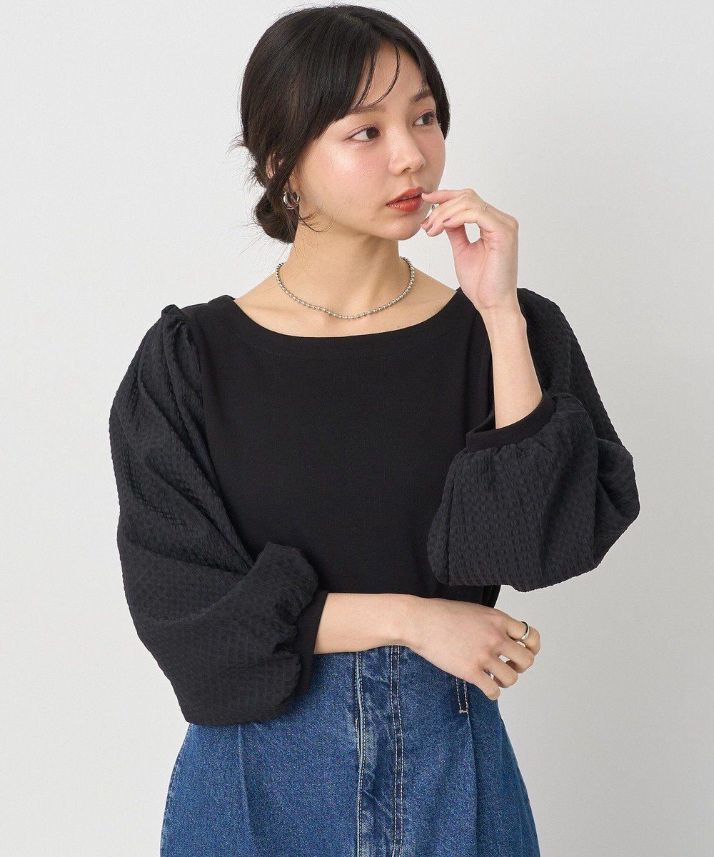 earth music&ecology シアーチェックスリーブプルオーバー 