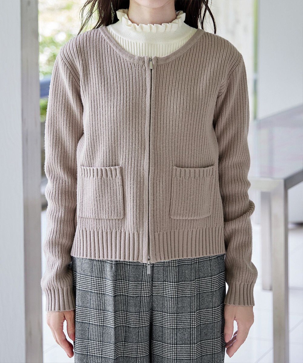 Tiaclasse L 【洗える】ダブルジップリブ編みカーディガン 