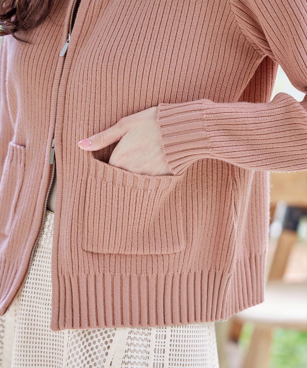 Tiaclasse L 【洗える】ダブルジップリブ編みカーディガン 