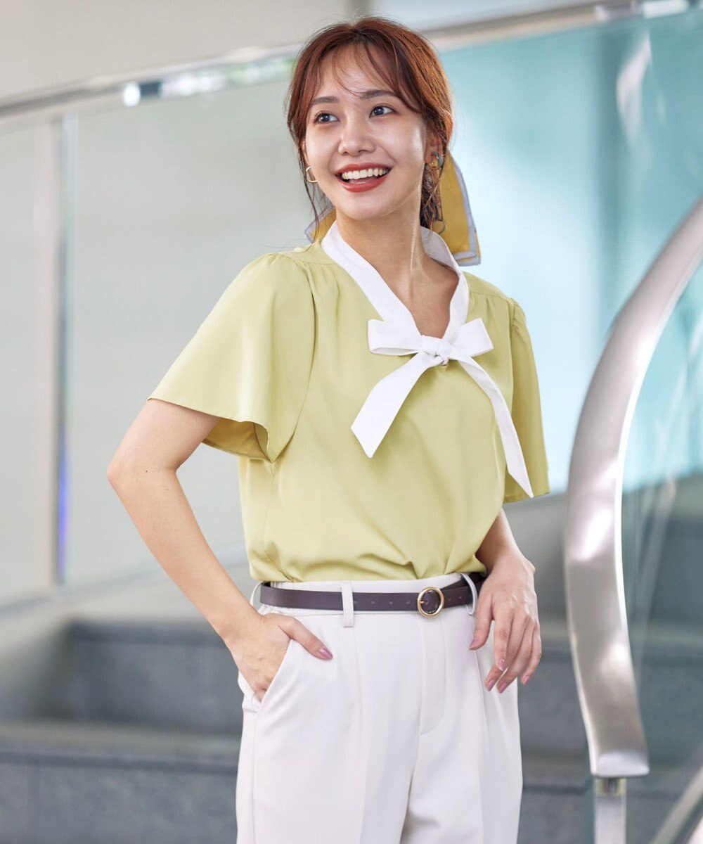 Tiaclasse L 【洗える】配色リボンタイブラウス 