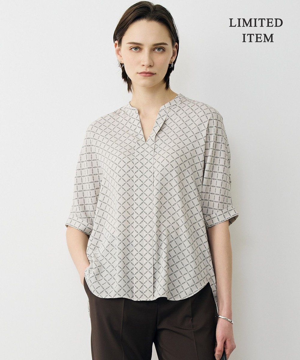 ICB L 【先行予約・WEB限定】BackSatinAmunzen 5分袖キーネックブラウス 