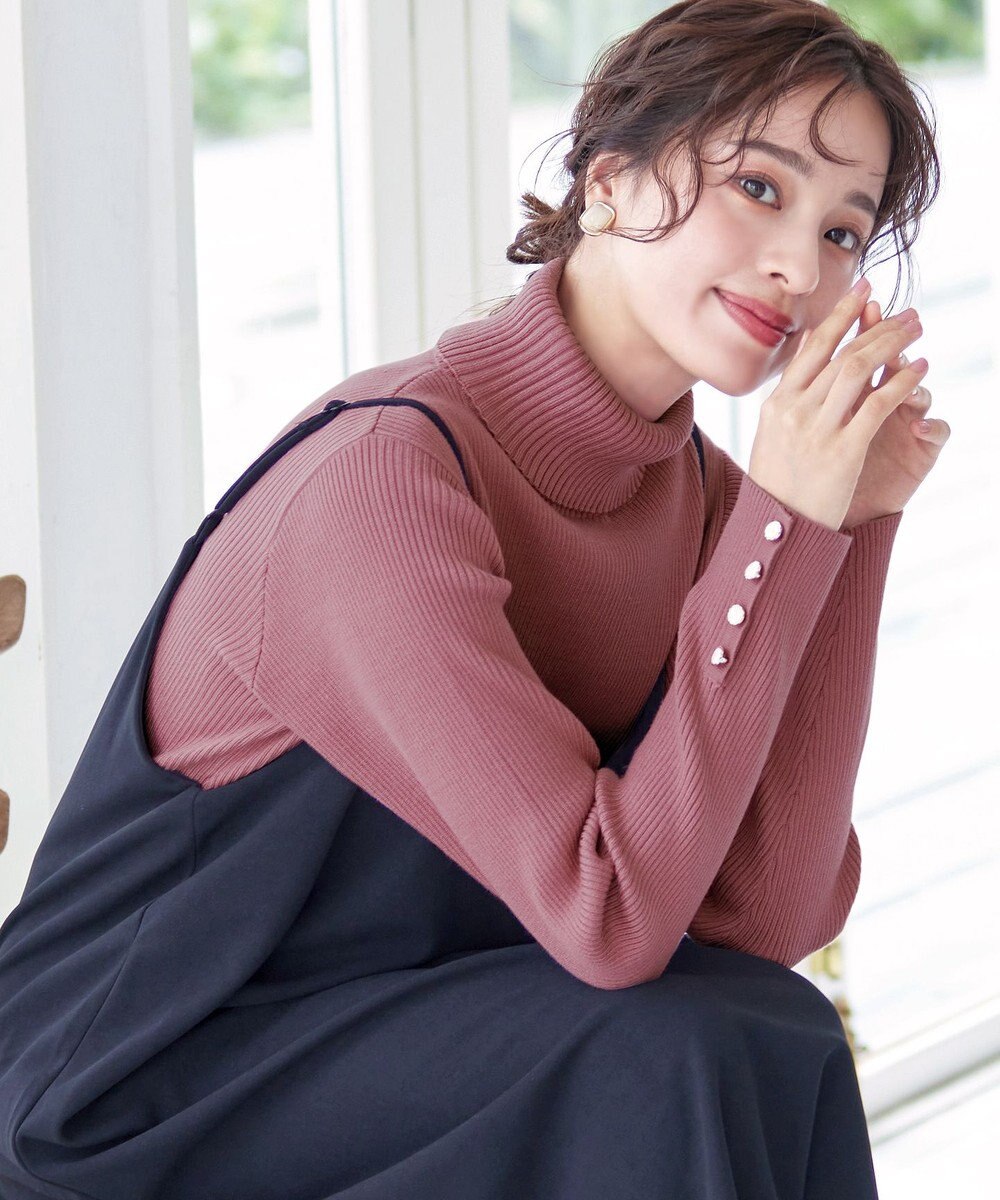 Tiaclasse 【洗える】タートルボタンニットトップス 