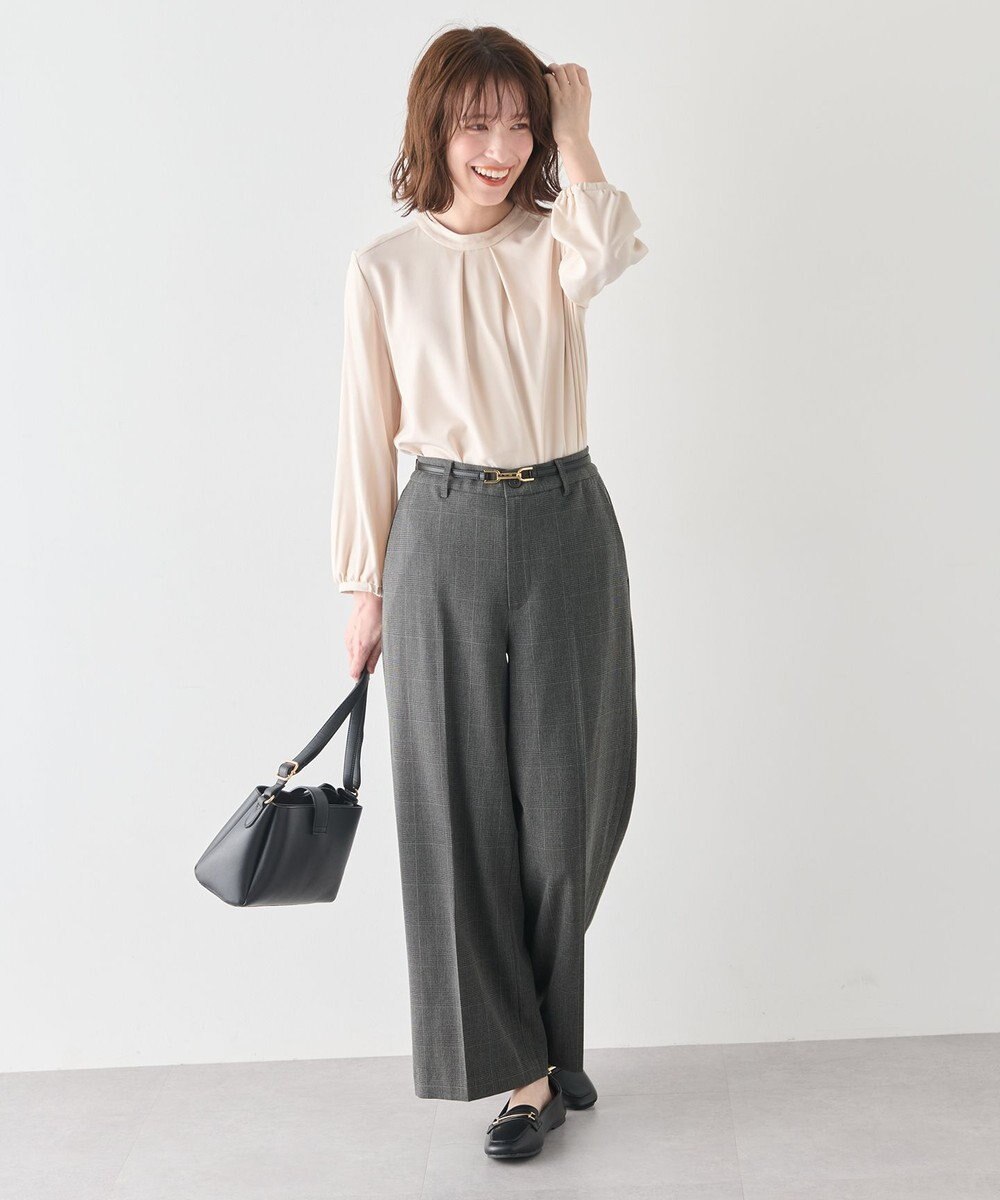 ANY L 【洗濯機可/ストレッチ/ウエストゴム/裏起毛】マルチファンクションストレッチチェックワイドパンツ 