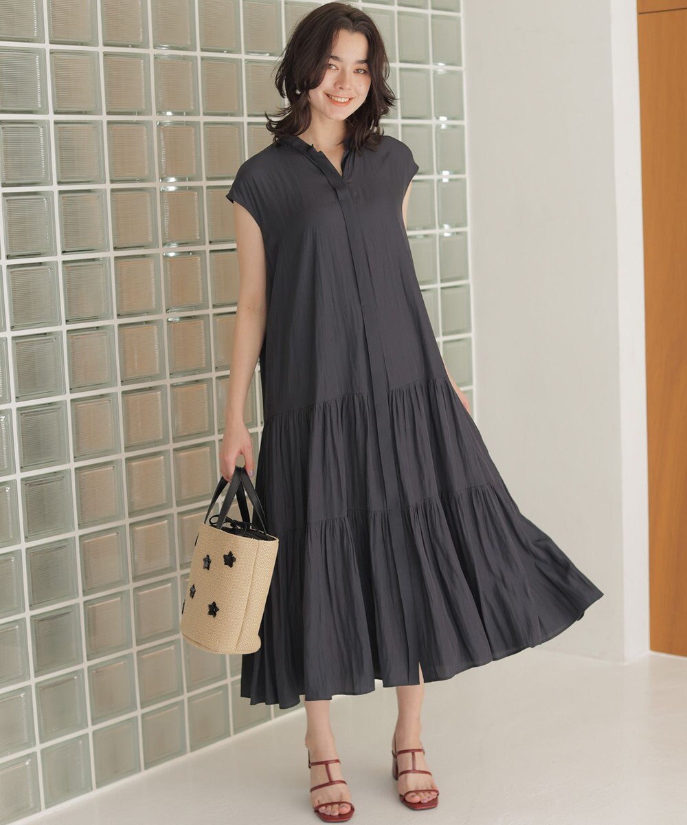 組曲 L 【WEB限定】ギャザーライトデシン ティアードワンピース 