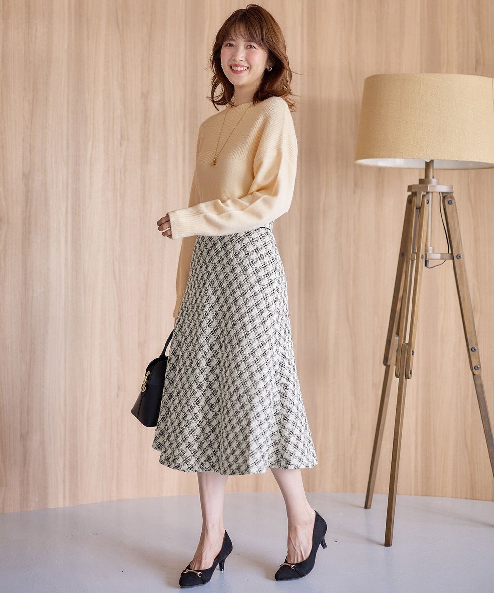 ANY SIS L パフィツイードミディ スカート 