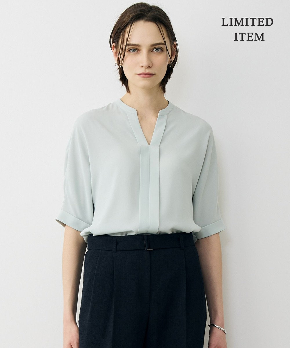 ICB L 【先行予約・WEB限定】BackSatinAmunzen 5分袖キーネックブラウス 