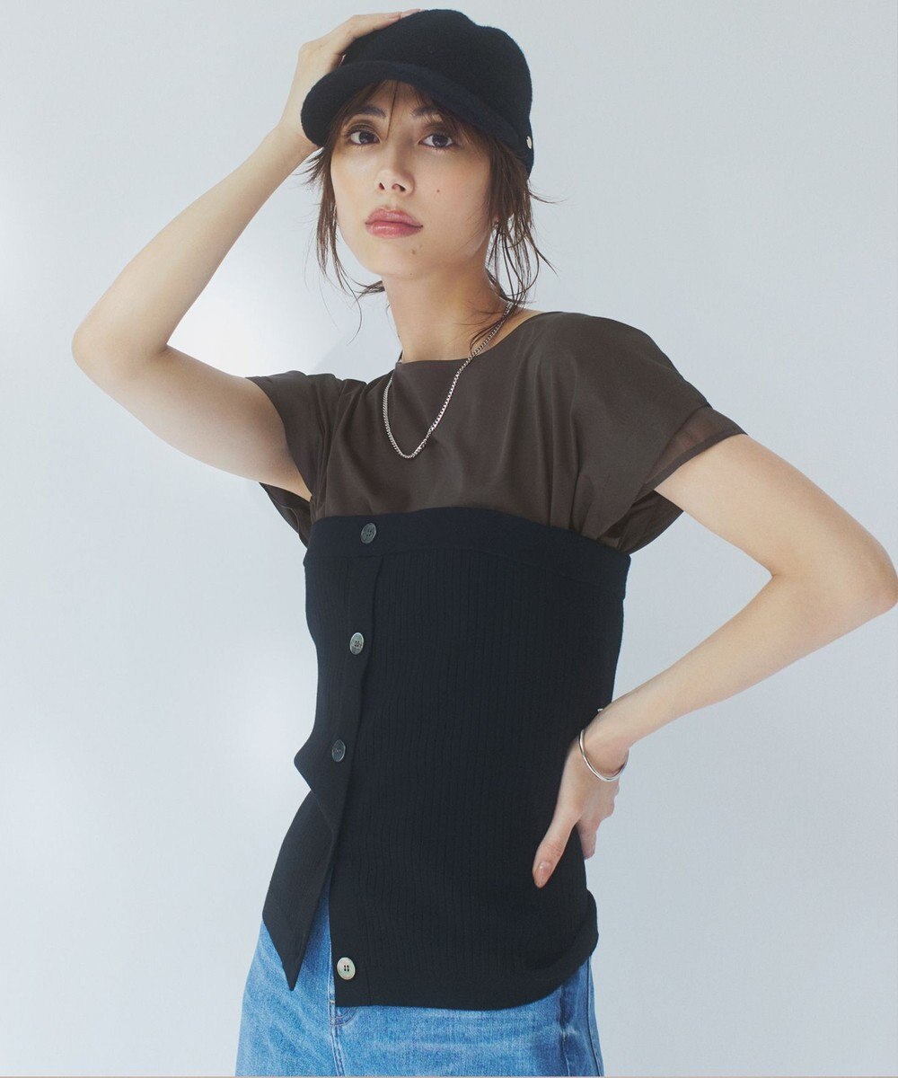 23区 【洗える】スムースコンビジャージー フレンチスリーブ カットソー 