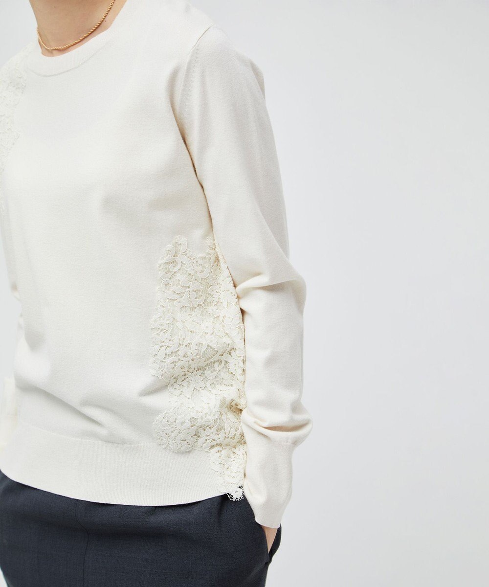 BEIGE， 【ご好評により新色追加！洗える】WILLOW / アシンメトリーレースクルーネックニット 