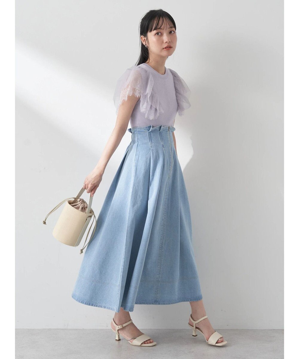 earth music&ecology 袖レースリブニットプルオーバー 