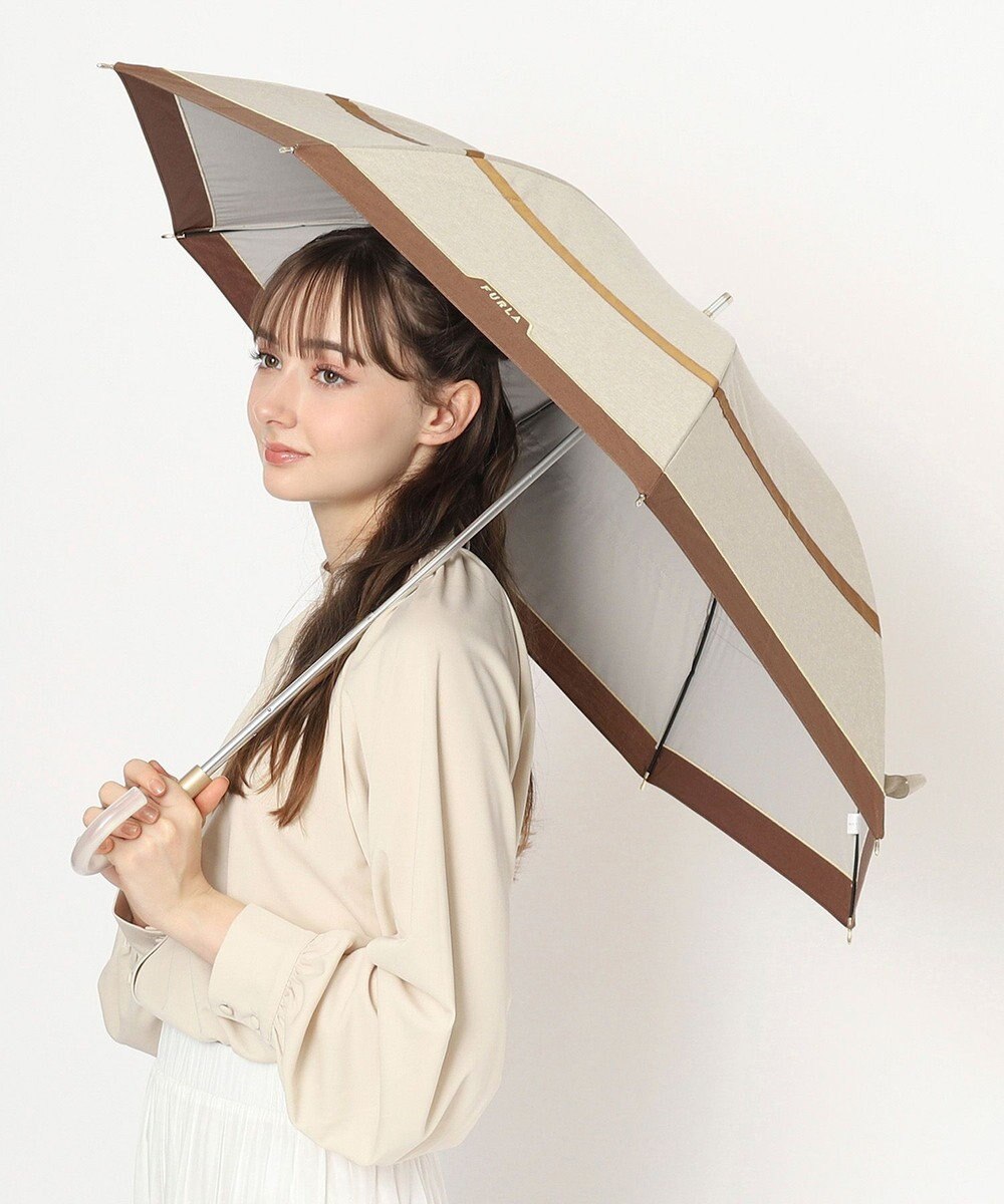 MOONBAT FURLA 晴雨兼用日傘 長傘 シャンブレー切継 ／遮光 遮熱 UV 