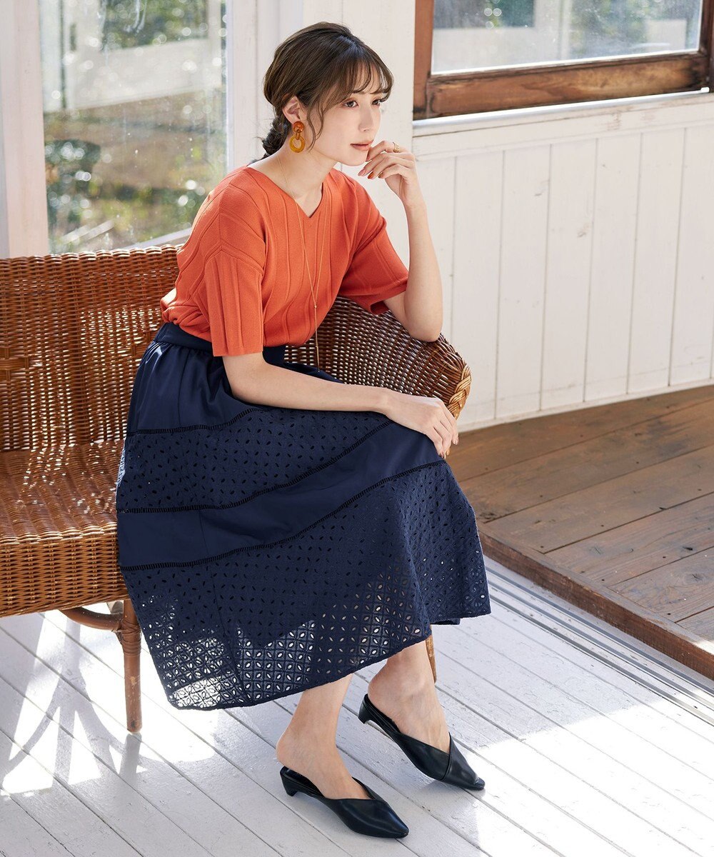 Tiaclasse L 【新色追加・洗える】幅広く活躍が期待できるレース切替スカート 