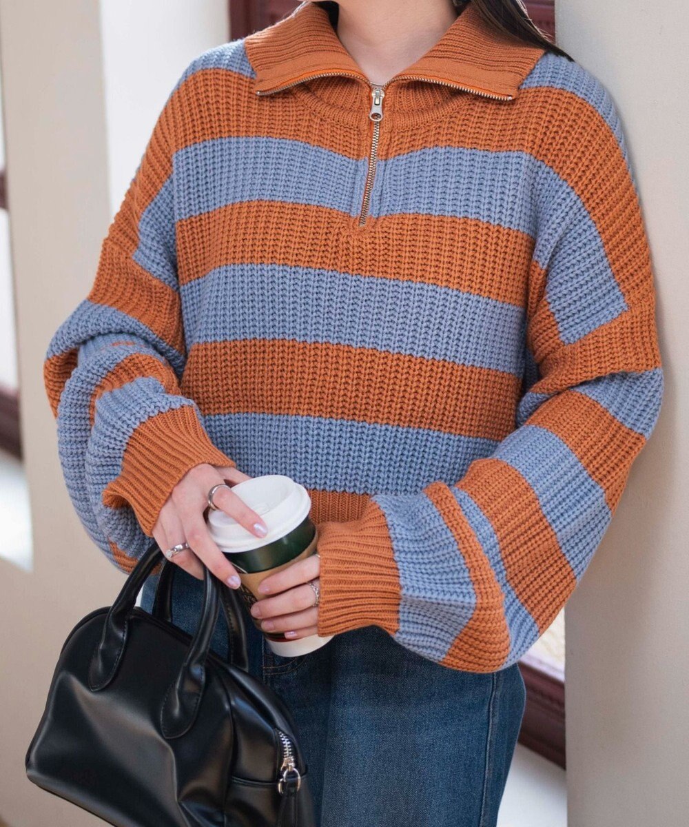 WEGO ハーフジップショートニットプルオーバー 