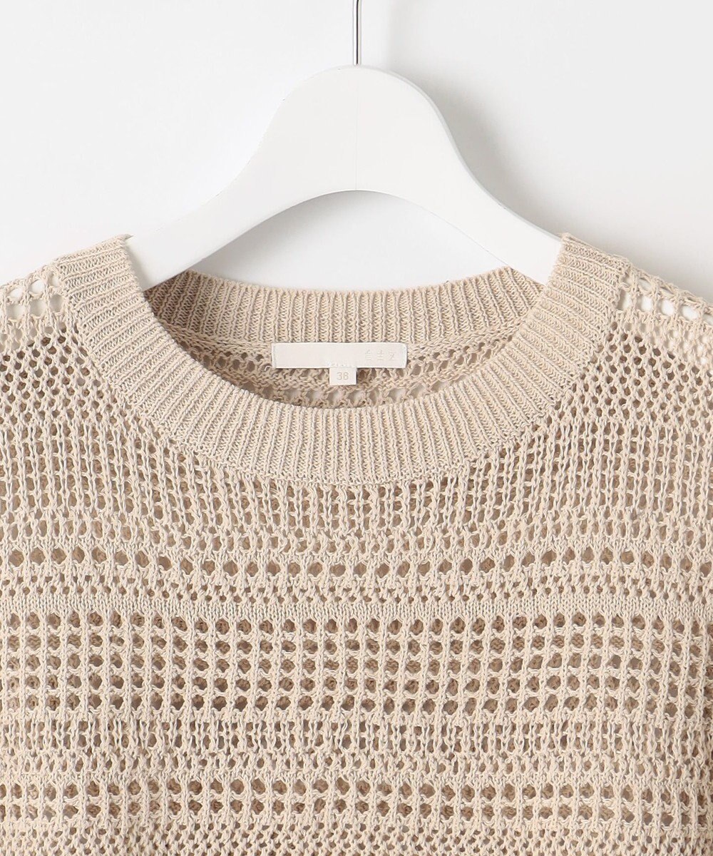 自由区 L 【洗える】レーシーリネンコットン ニット 