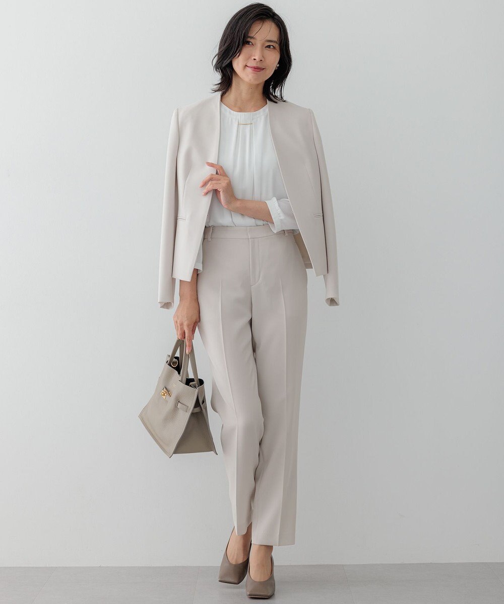 23区 【セットアップ対応/洗える】トリアセダブルジョーゼット ノーカラー ジャケット 