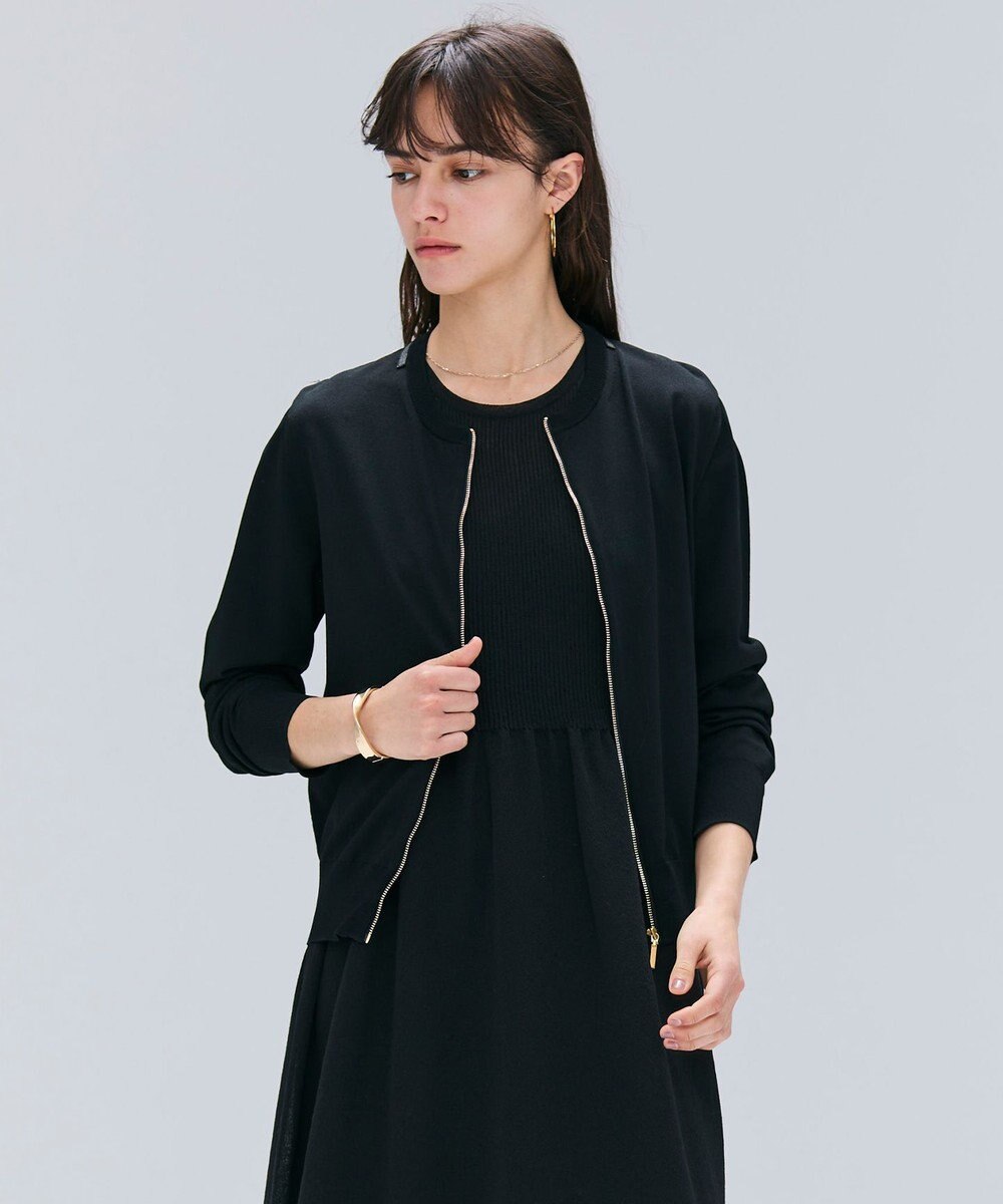 BEIGE， 【洗える】NADIA / レザーラインジップカーディガン 