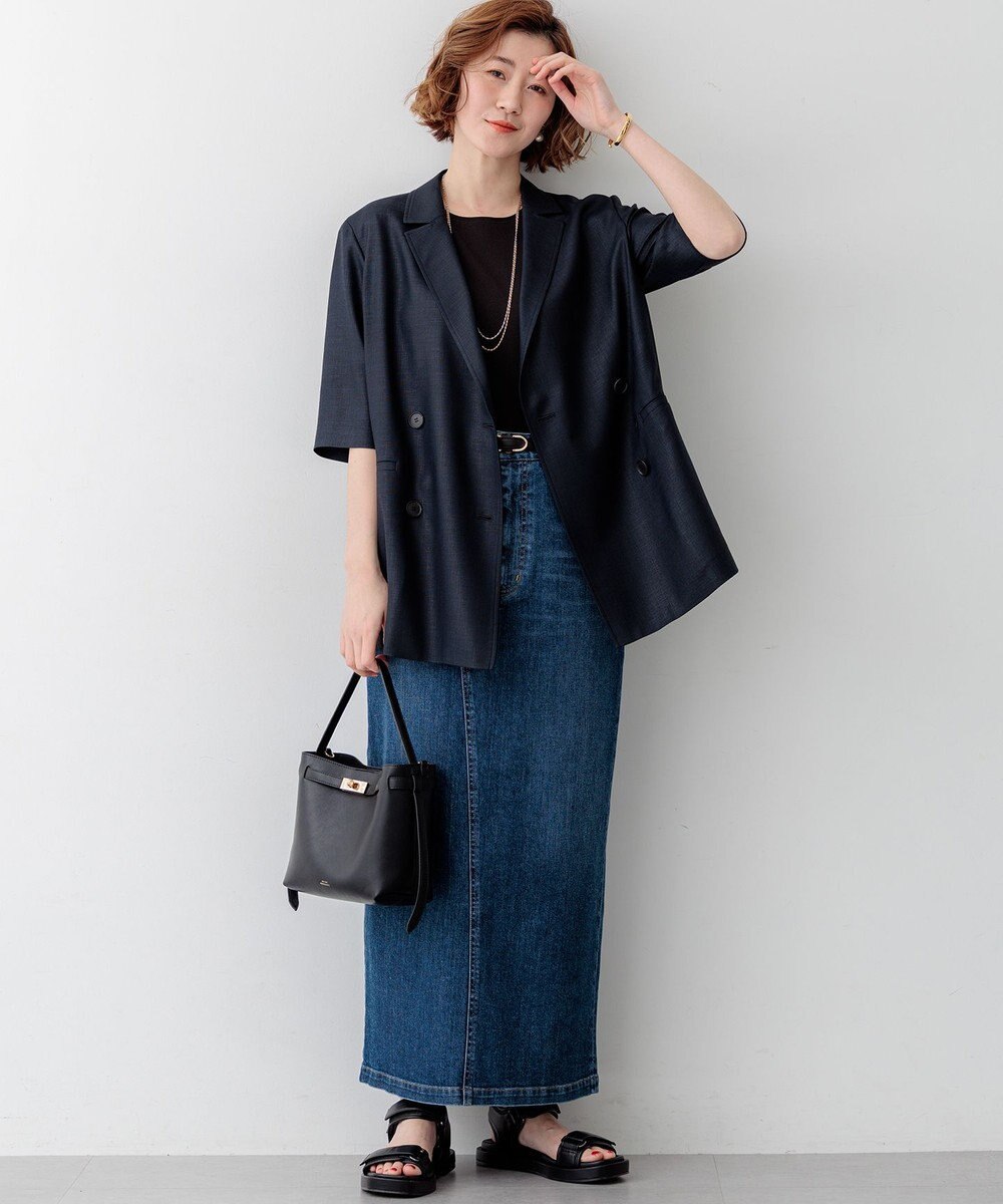 23区 【先行予約】リネンライクグロッシー ハーフスリーブ ダブル ジャケット 