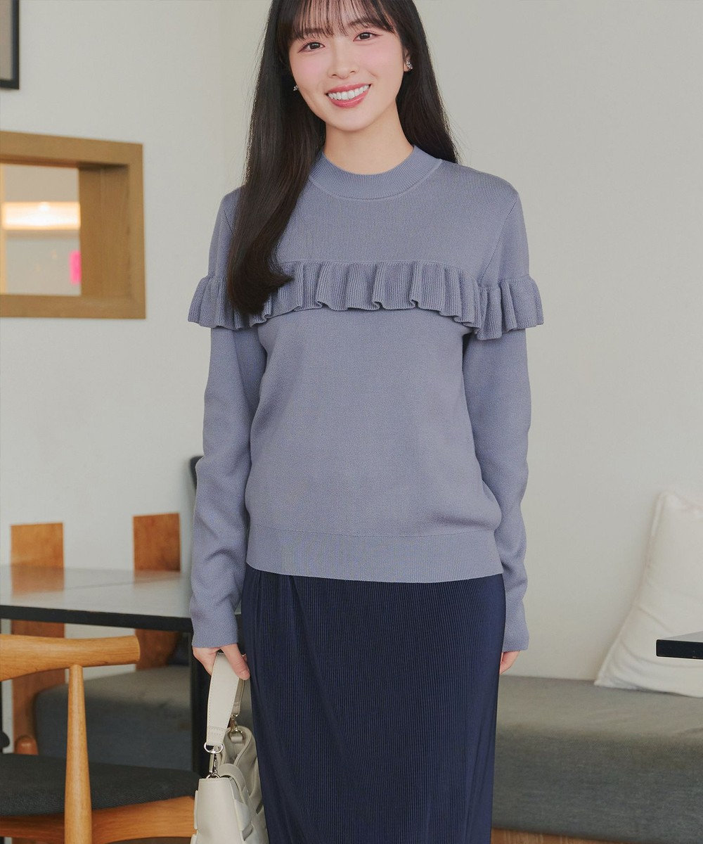 Tiaclasse L モックネックフリルニットトップス 