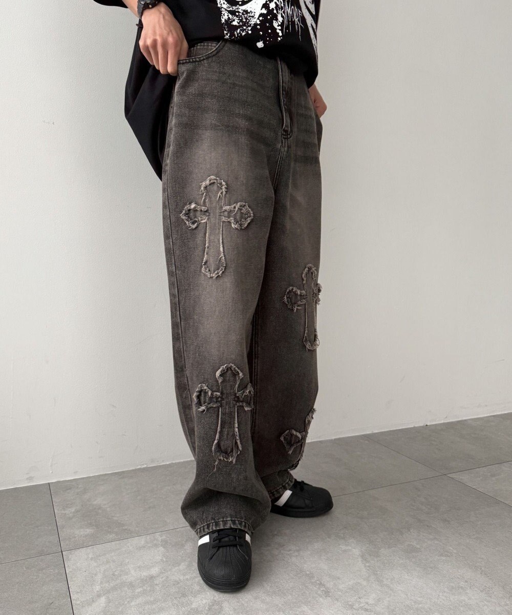 WEGO クロスモチーフオーバーダイバギーパンツ 