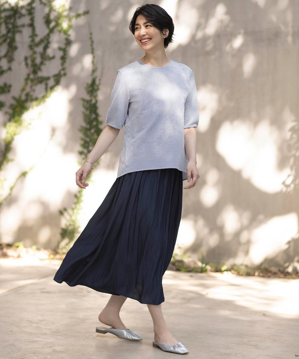 J.PRESS LADIES 【WEB限定カラーあり・抗菌消臭・吸水速乾】サッカージャージー 5分袖 ペプラム カットソー 