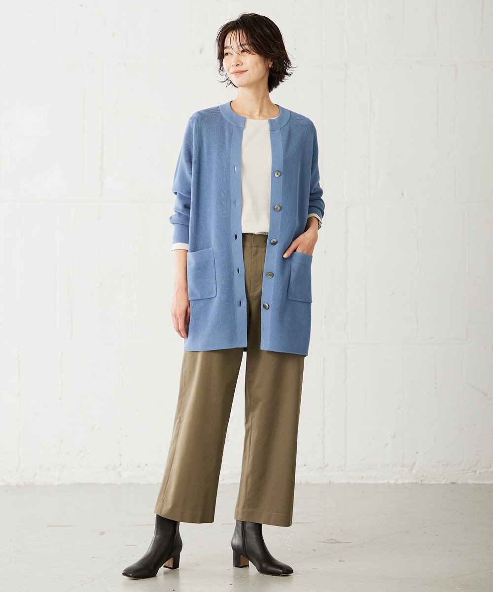 J.PRESS LADIES 【洗える】 ガスコットンアウター キーネック カーディガン 